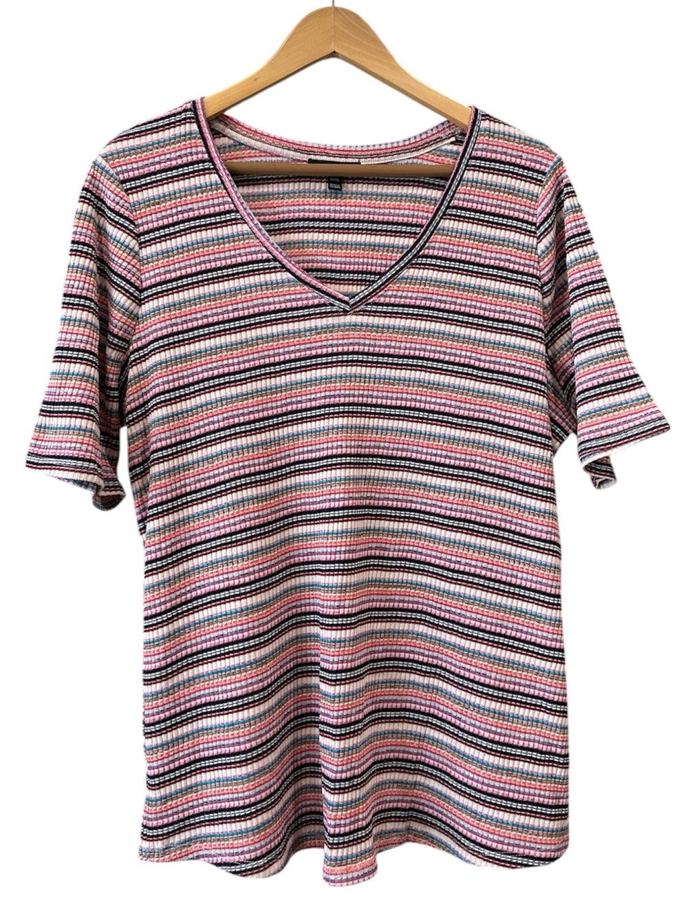 Lane Bryant Short Sleeve T-Shirt Rib Knit V Neck Multi Color Women’s Size 14/16